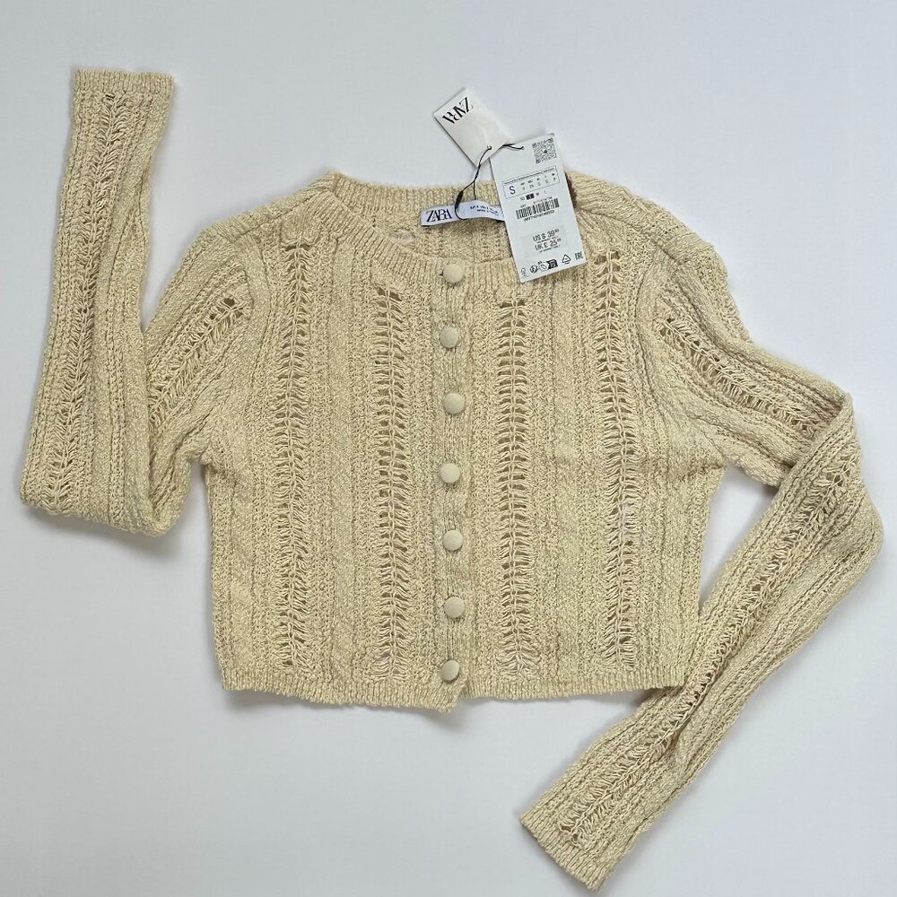 Zara WOODEN TEXTURE KNIT CARDIGAN
